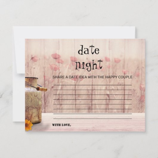 Rustic Mason Jar Pink Floral Date Night Kaart Notitiekaartje (Voorkant)