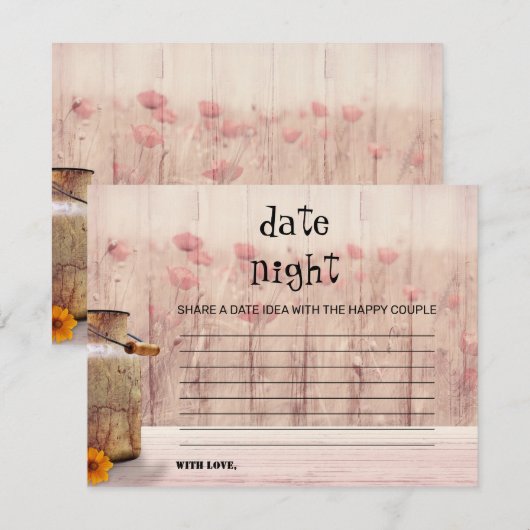 Rustic Mason Jar Pink Floral Date Night Kaart Notitiekaartje (Voorkant / Achterkant)
