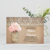 Rustic Mason Jar Pink Hydrangea vrijgezellenfeest Kaart (Staand voorkant)