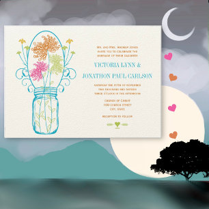 Rustic Mason Jar Pink Oranje Die Cut Flora Wedding Kaart