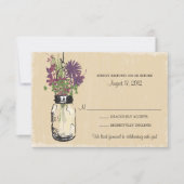 Rustic Mason Jar Purple Flowers Wedding RSVP (Voorkant)