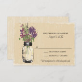 Rustic Mason Jar Purple Flowers Wedding RSVP (Voorkant / Achterkant)