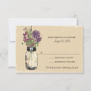 Rustic Mason Jar Purple Flowers Wedding RSVP