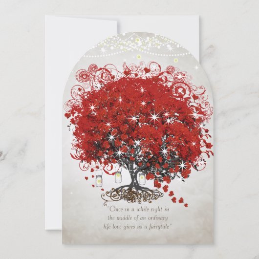 Rustic Mason Jar Red Heart Leaf Tree Wedding Kaart (Achterkant)