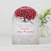 Rustic Mason Jar Red Heart Leaf Tree Wedding Kaart (Staand voorkant)