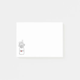 Rustic Mason Jar Red Heart Love Flowers Post-it® Notes