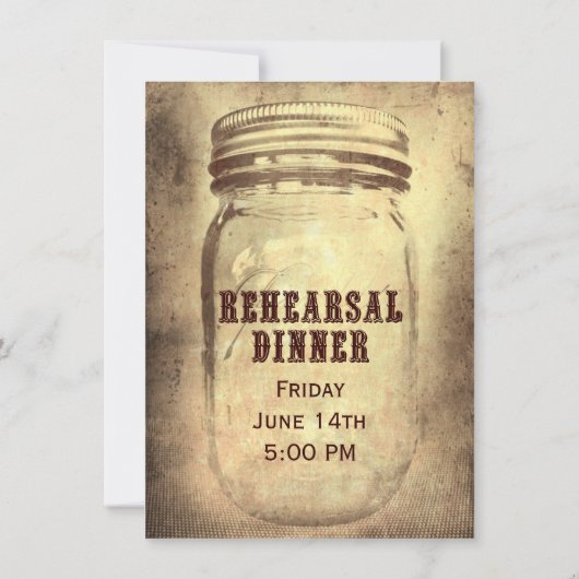 Rustic Mason Jar Rehearsal Dinner Invitations Kaart (Achterkant)