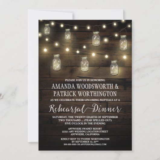 Rustic Mason Jar Rehearsal Dinner Invitations Kaart (Voorkant)