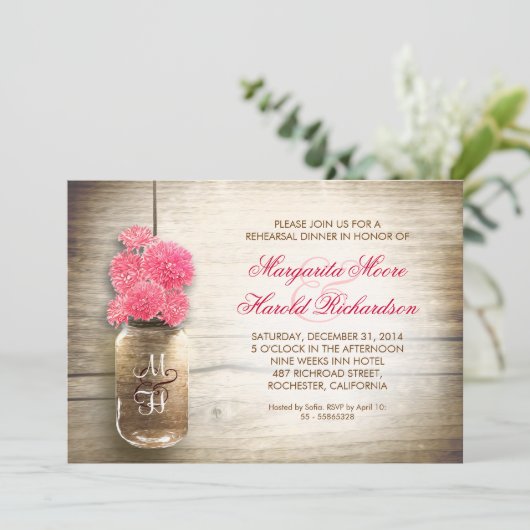 Rustic Mason Jar Repetitie Diner Uitnodigingen (Staand voorkant)