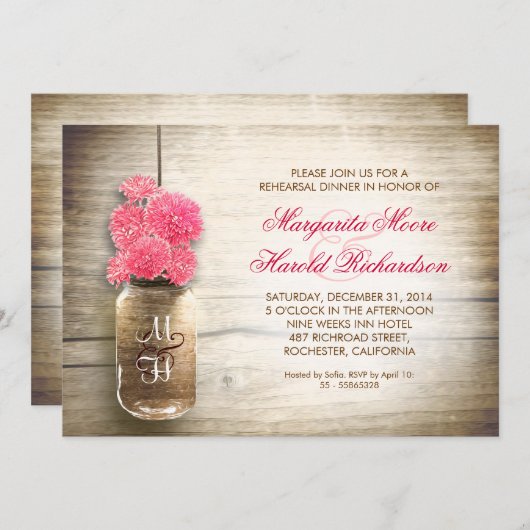 Rustic Mason Jar Repetitie Diner Uitnodigingen (Voorkant / Achterkant)