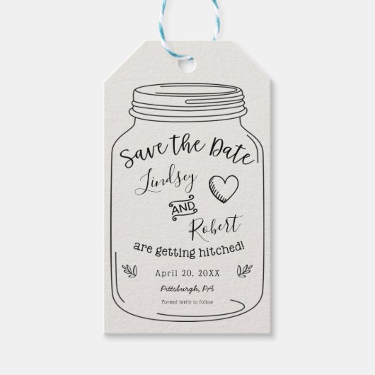 Rustic Mason Jar Save the Date Cadeaulabel (Voorkant)