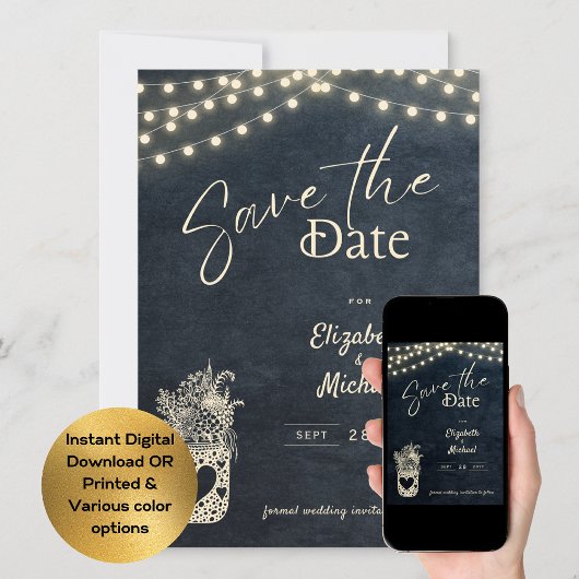 Rustic Mason Jar Save the Date Digital and Printed Kaart