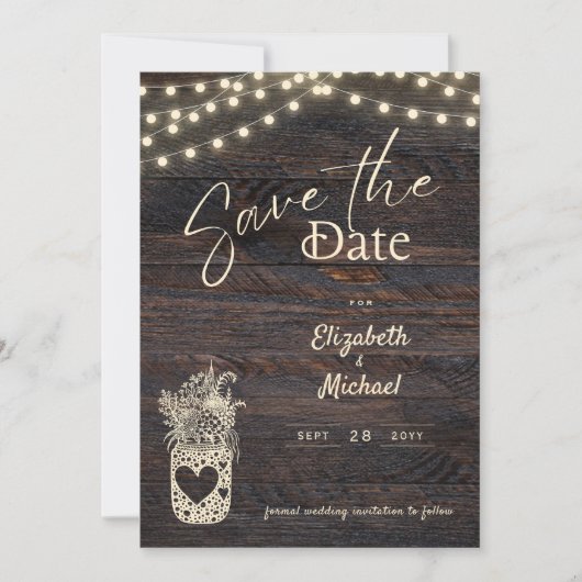 Rustic Mason Jar Save the Date Digital and Printed Kaart (Voorkant)