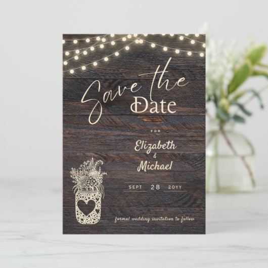 Rustic Mason Jar Save the Date Digital and Printed Kaart (Staand voorkant)