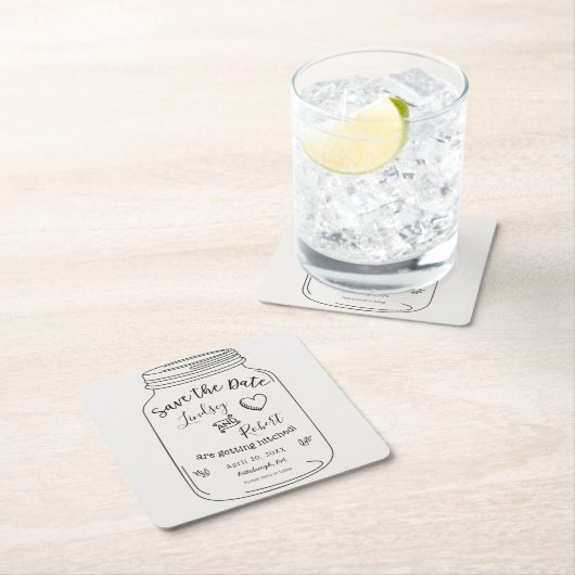 Rustic Mason Jar Save the Date Kartonnen Onderzetters (Insitu)