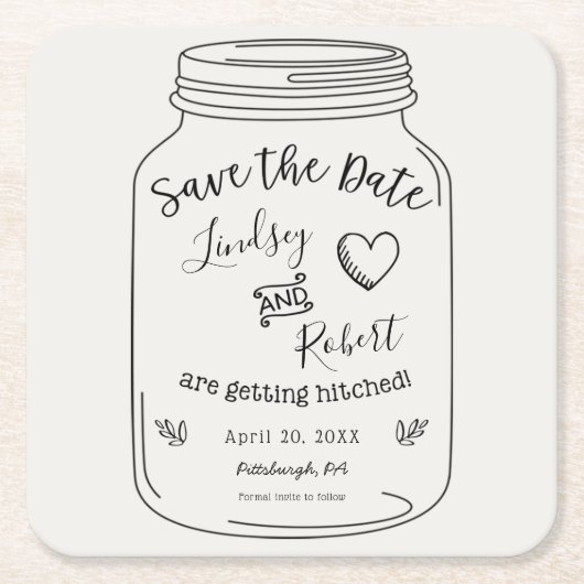 Rustic Mason Jar Save the Date Kartonnen Onderzetters (Voorkant)