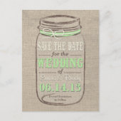 Rustic Mason Jar Save the Date Lichtgroen Aankondigingskaart (Voorkant)