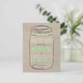 Rustic Mason Jar Save the Date Lichtgroen Aankondigingskaart (Staand voorkant)