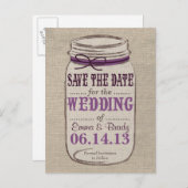 Rustic Mason Jar Save The Date Purples Aankondigingskaart (Voorkant / Achterkant)