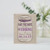 Rustic Mason Jar Save The Date Purples Aankondigingskaart (Staand voorkant)