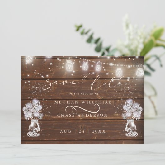 Rustic Mason Jar String licht de BarefootBride™ (Staand voorkant)