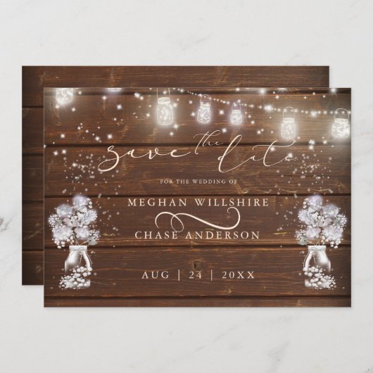 Rustic Mason Jar String licht de BarefootBride™ (Voorkant / Achterkant)