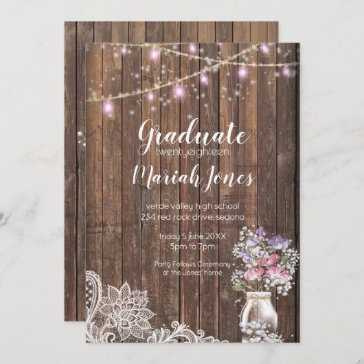 Rustic Mason Jar String licht de BarefootBride™ Aankondiging (Voorkant / Achterkant)