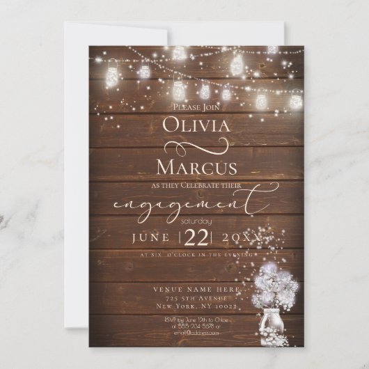 Rustic Mason Jar String licht de BarefootBride™ Kaart (Voorkant)