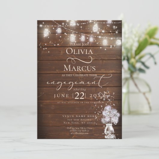 Rustic Mason Jar String licht de BarefootBride™ Kaart (Staand voorkant)