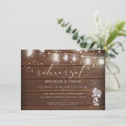 Rustic Mason Jar String licht de BarefootBride™ Kaart (Staand voorkant)