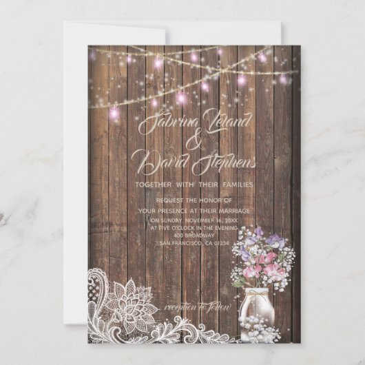 Rustic Mason Jar String licht de BarefootBride™ Kaart (Voorkant)