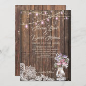 Rustic Mason Jar String licht de BarefootBride™ Kaart (Voorkant / Achterkant)