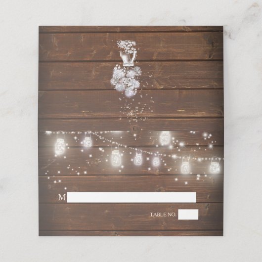Rustic Mason Jar String licht de BarefootBride™ Plaatskaartje (Buitenkant ongevouwen)