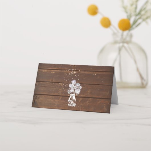 Rustic Mason Jar String licht de BarefootBride™ Plaatskaartje (Achterkant)