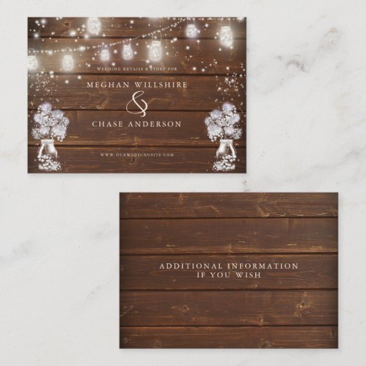 Rustic Mason Jar String licht de BarefootBride™ Visitekaartje (Voorkant / Achterkant)