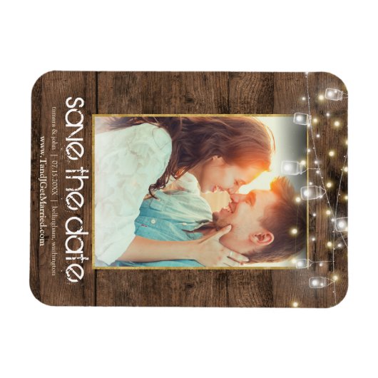 Rustic Mason Jar string lichten sparen de Datum fo Magneet (Horizontaal)