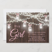 Rustic Mason Jar String Light Baby Girl Shower IV Kaart (Voorkant)