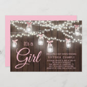Rustic Mason Jar String Light Baby Girl Shower IV Kaart (Voorkant / Achterkant)