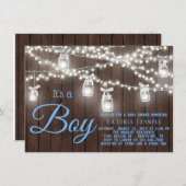 Rustic Mason Jar String Light Baby Shower Kaart (Voorkant / Achterkant)