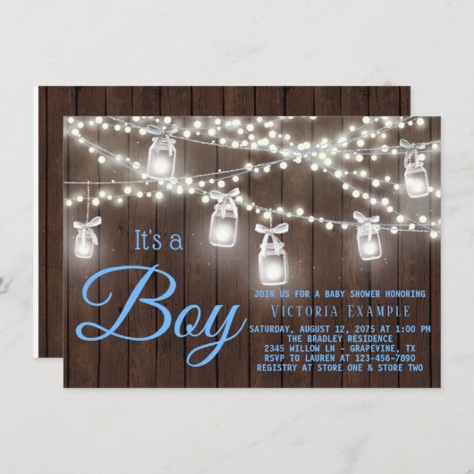 Rustic Mason Jar String Light Baby Shower Kaart (Voorkant / Achterkant)