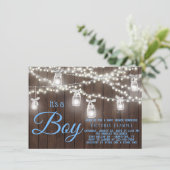 Rustic Mason Jar String Light Baby Shower Kaart (Staand voorkant)