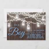 Rustic Mason Jar String Light Baby Shower Kaart (Voorkant)