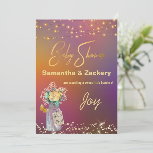 ** Rustic Mason Jar String Lights Baby shower Kaart (Staand voorkant)