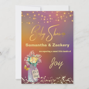 ** Rustic Mason Jar String Lights Baby shower Kaart
