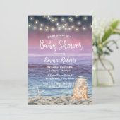 Rustic Mason Jar String Lights Beach Baby shower Kaart (Staand voorkant)