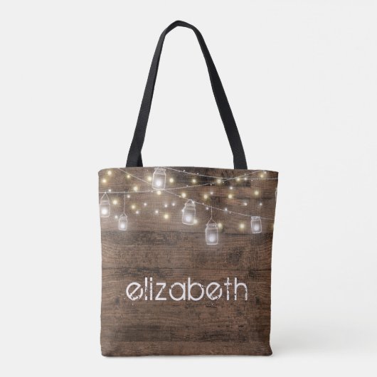 Rustic Mason Jar String Lights Bride Tote Bag (Achterkant)