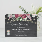 Rustic Mason Jar String Lights Burgundy Wedding Save The Date (Staand voorkant)