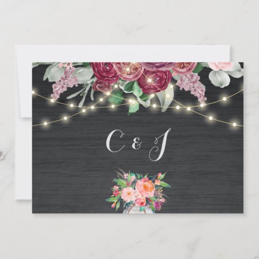 Rustic Mason Jar String Lights Burgundy Wedding Save The Date (Achterkant)