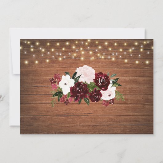 Rustic Mason Jar String Lights Floral Burgundy Save The Date (Achterkant)