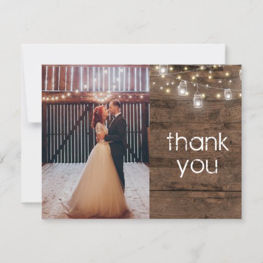 Rustic Mason Jar String Lights Foto bedankt Kaart (Voorkant)